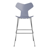 Light gray modern bar stool with a sleek design and chrome frame, perfect for contemporary spaces.