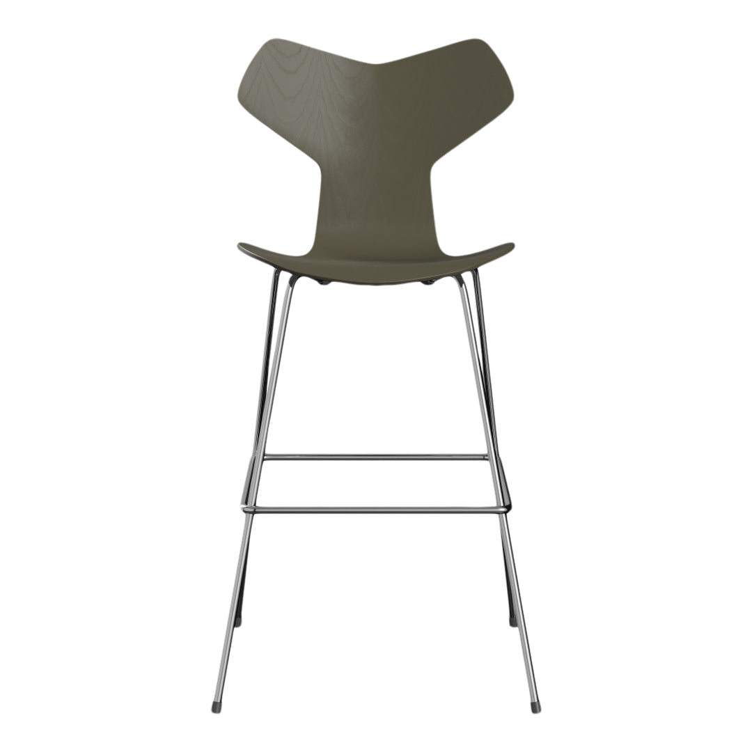 Green modern bar stool with a minimalist design and chrome legs, featuring a sleek, solid-colored seat.