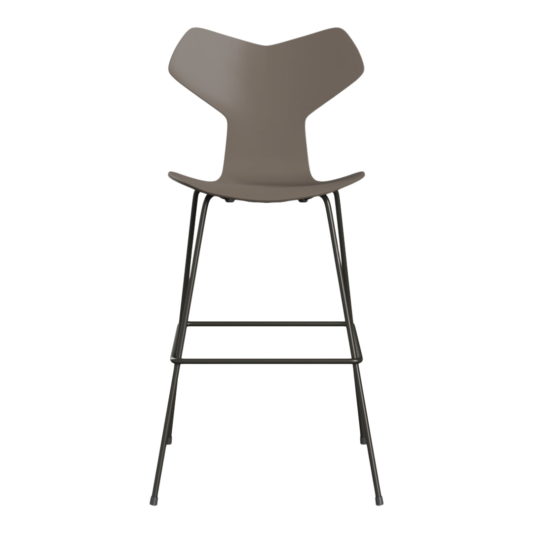 Modern bar stool in a sleek, muted brown with minimalist design and metal frame. Perfect for contemporary spaces.