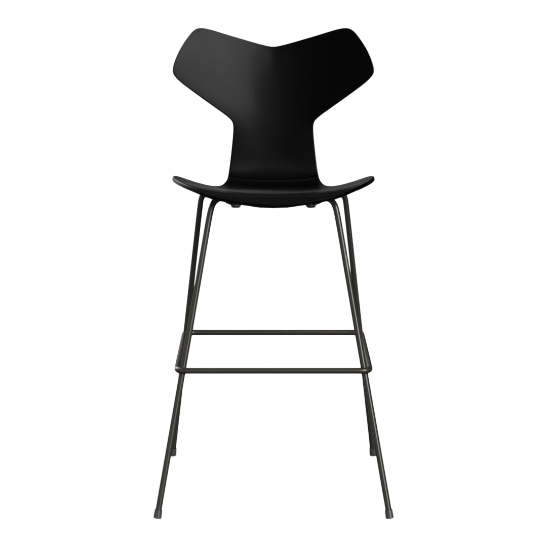 Black high stool with a sleek design and minimalist style. Features a clean, modern silhouette.
