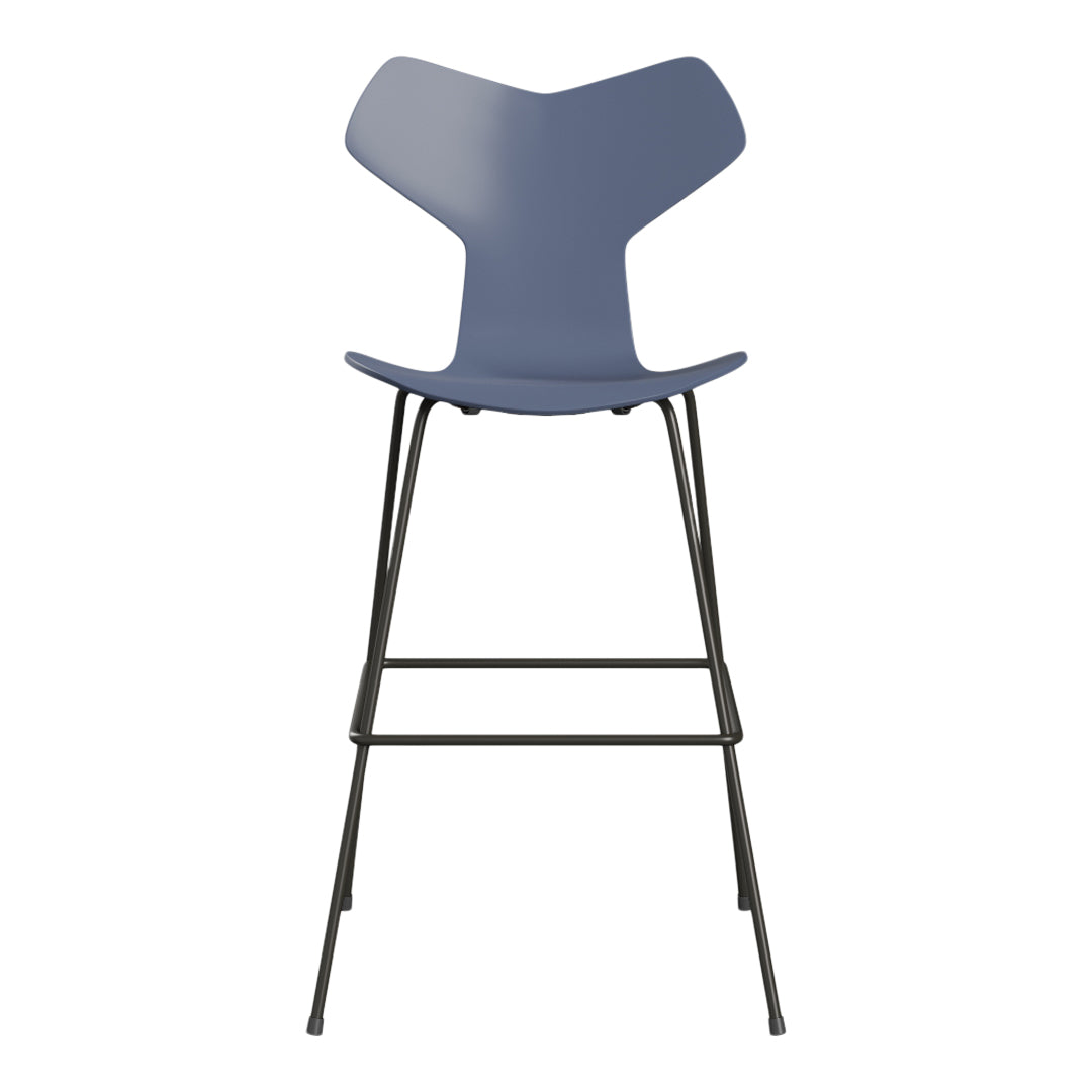 Stylish bar stool featuring a sleek dark blue seat and minimalist black metal legs, perfect for modern decor.