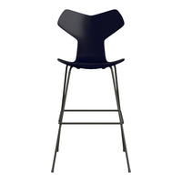 Navy blue high chair with a modern, minimalist design and sleek black metal legs. Perfect for contemporary spaces.