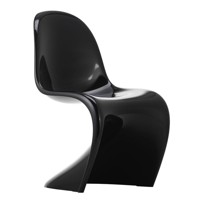 Sleek black chair with a smooth, curvy design and glossy finish, perfect for modern interiors.