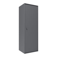 Sleek gray storage cabinet with a minimalist design and smooth finish. Perfect for modern decor.