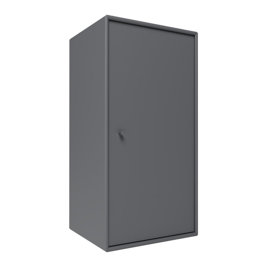Sleek gray storage cabinet with a smooth, matte finish and minimalist design, perfect for modern spaces.