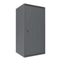 Sleek gray storage cabinet with a smooth, matte finish and minimalist design, perfect for modern spaces.