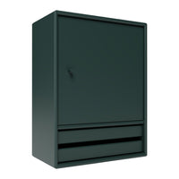 Dark green cabinet with a smooth finish, featuring a minimalist design and subtle texture. Perfect for modern decor.