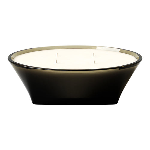 Black and translucent gray candle holder with a creamy white wax top, featuring a smooth, glossy finish.