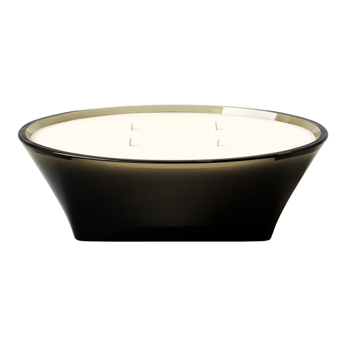 Black and translucent gray candle holder with a creamy white wax top, featuring a smooth, glossy finish.