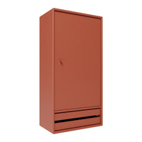 Terracotta cabinet with a smooth finish and minimalist design, featuring a sleek front door and storage drawer.