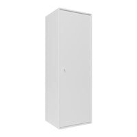 Sleek, modern white storage cabinet with a smooth, minimalistic design and a single door. Perfect for any space.