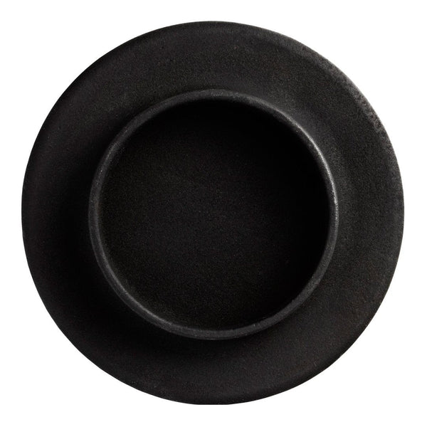 Round black plate with a smooth, matte finish and a subtle, elegant rim design. Perfect for modern dining.