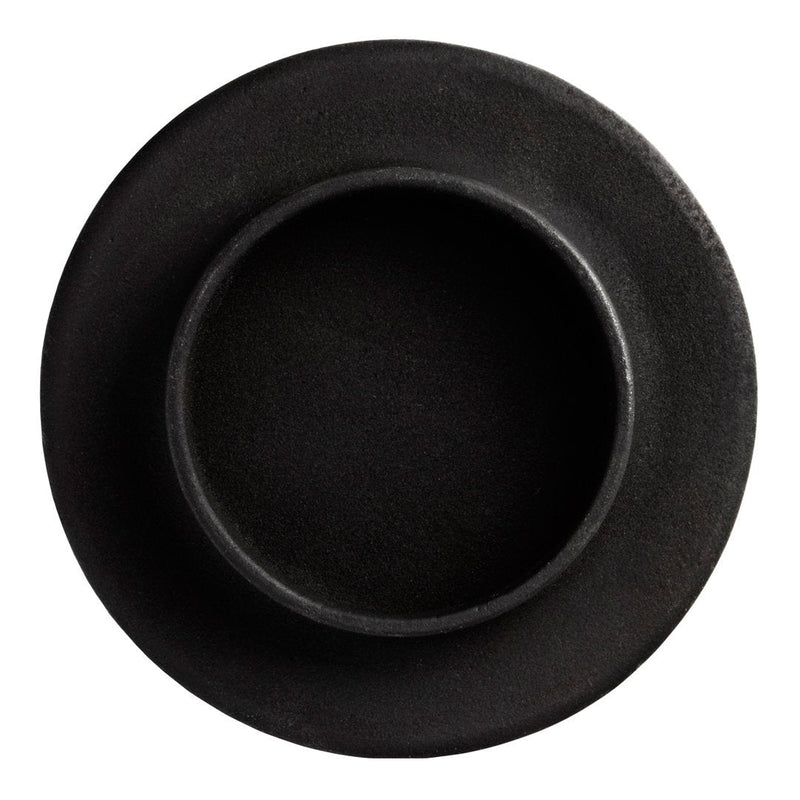 Round black plate with a smooth, matte finish and a subtle, elegant rim design. Perfect for modern dining.