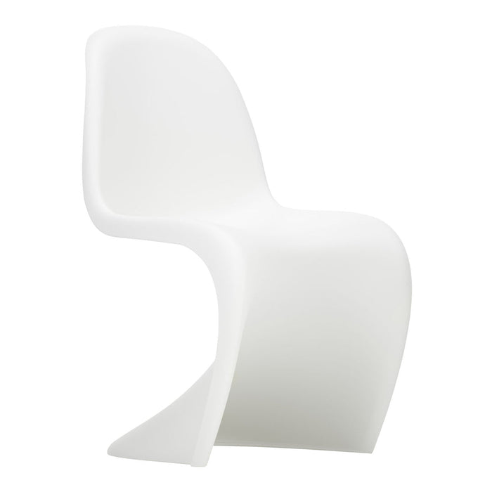 Stylish white molded chair with smooth curves and a minimalist design, perfect for modern decor.