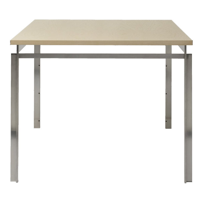 Modern beige tabletop with a sleek silver metal frame, featuring a minimalist design. Ideal for contemporary spaces.