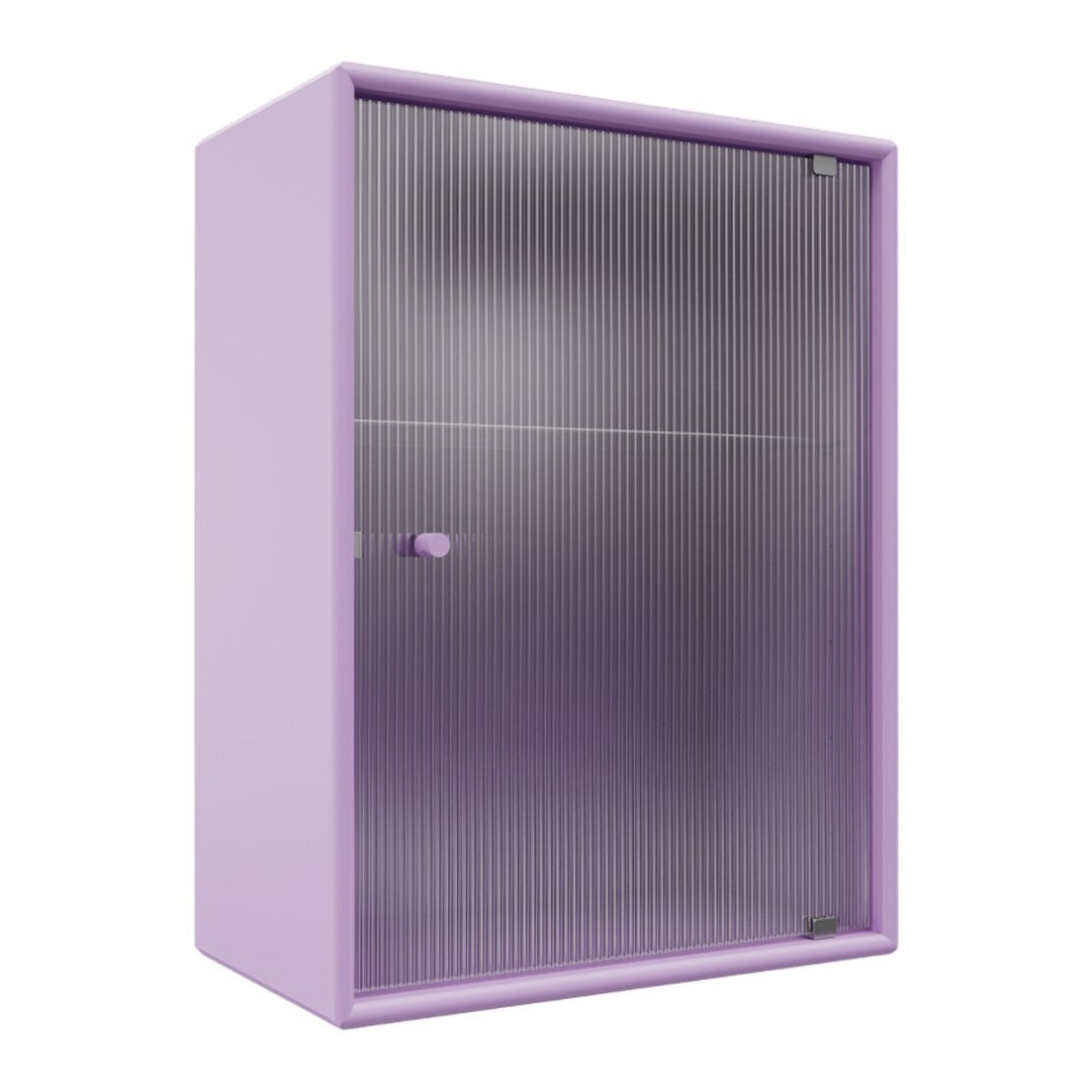 Purple storage cabinet with a sleek ribbed pattern and a smooth finish, adding a modern touch to any space.