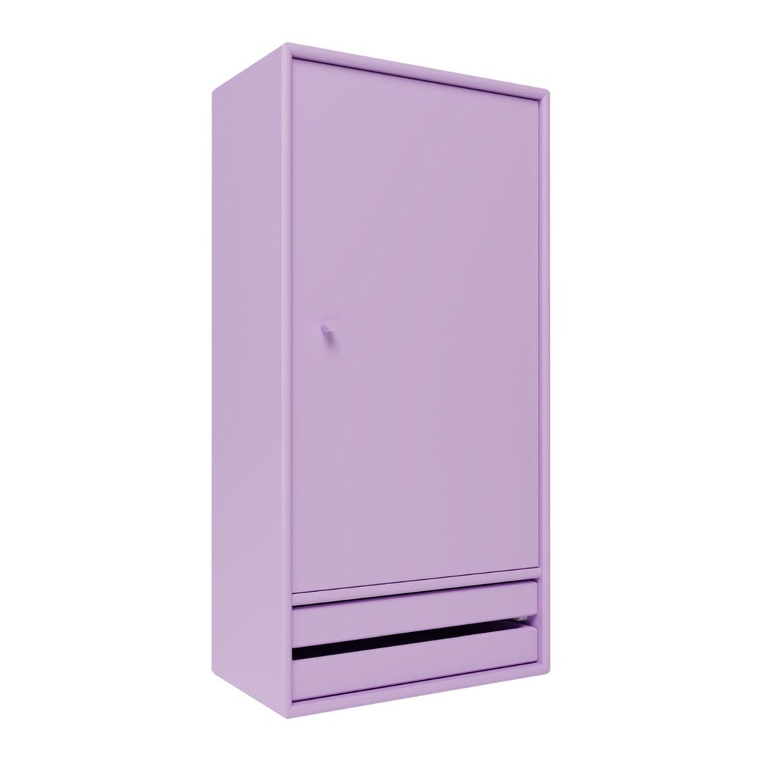 Lavender-colored wardrobe with a sleek, modern design and a minimalistic drawer at the bottom.
