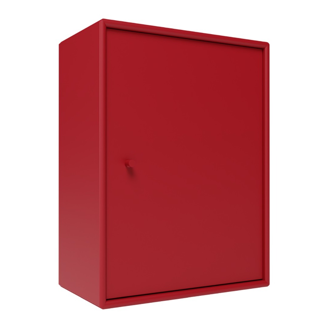 Bright red cabinet with a sleek, solid color design and a subtle surface texture. Ideal for modern decor.