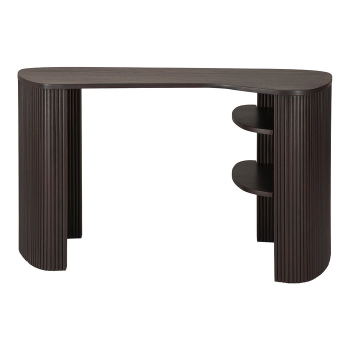 Dark wood finish with vertical ribbed pattern and smooth curved edges for a modern look.