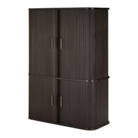 Dark brown cabinet with a vertical ribbed texture and bronze handles, offering a modern and stylish design.