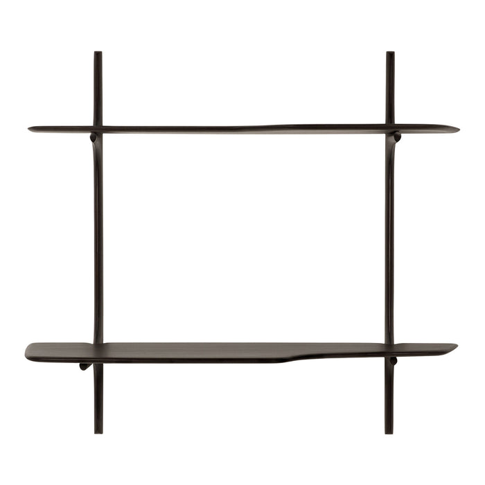 Sleek black shelving unit with minimalistic design and horizontal lines, perfect for modern decor.