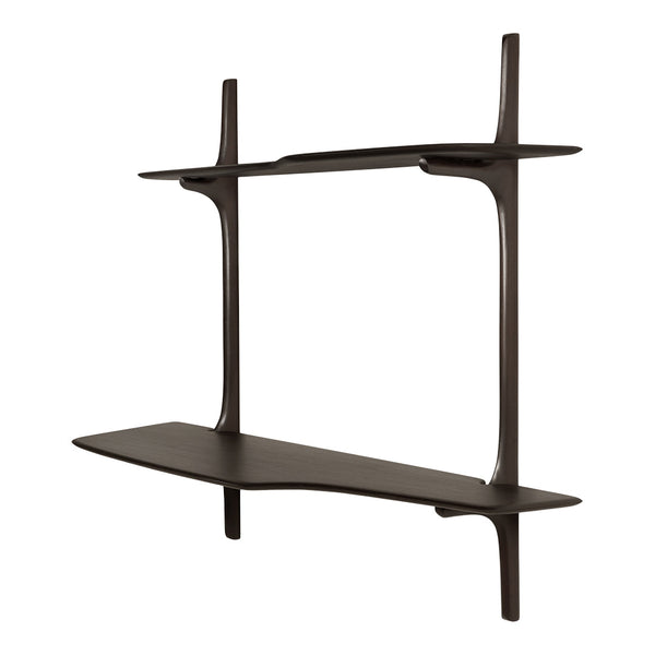 Slim dark wood wall shelf with a smooth, minimalist design and clean lines, ideal for modern decor.