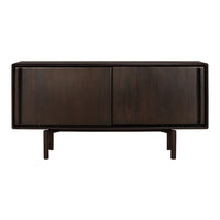 Dark wooden sideboard with a smooth finish and sleek, minimalist design and subtle grain patterns.