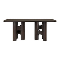 Stylish dark brown table with smooth edges and unique cutout patterns on the legs for a modern look.