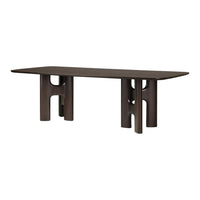 Dark brown, sleek rectangular table with geometric leg design; modern minimalist style, smooth finish.