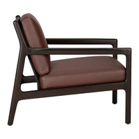 Stylish chair featuring a rich brown cushion and dark wood frame, combining modern design with elegant simplicity.