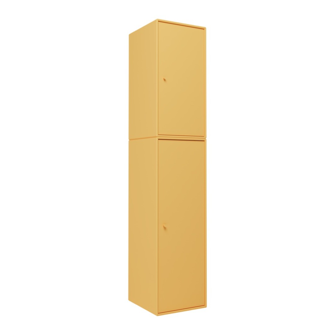 Tall, sleek cabinet in a vibrant mustard yellow with a smooth, solid finish. Perfect for modern storage solutions.