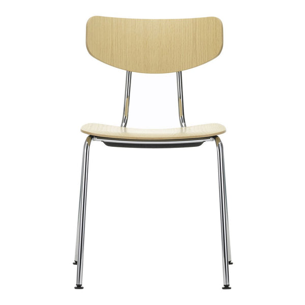 Natural wood grain chair with a soft beige finish and sleek chrome legs for a modern look.