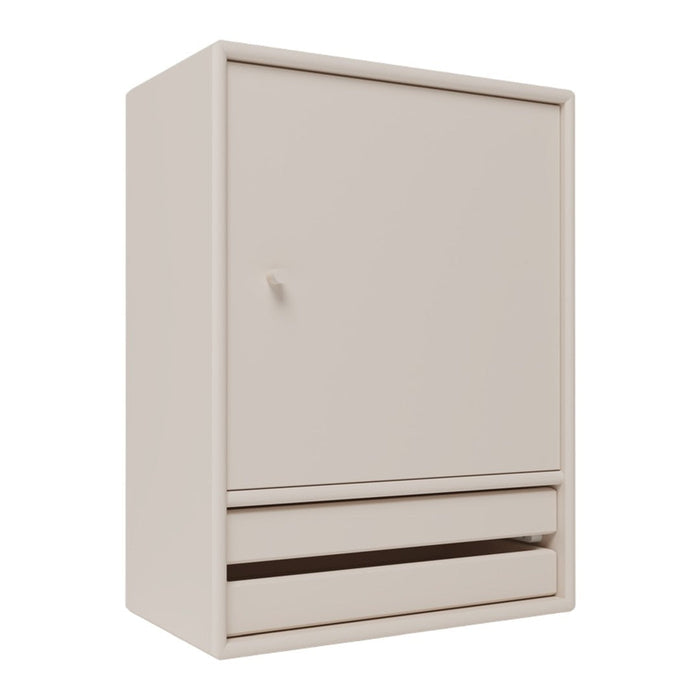  Beige cabinet with a smooth finish, featuring a minimalist design and subtle, clean lines.