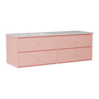 Pink dresser with four drawers and a light gray countertop. Smooth finish, minimalistic design. Perfect for any room.
