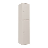 Tall, sleek storage cabinet in a soft beige color with a smooth, minimalist design. Ideal for modern interiors.