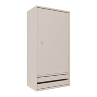 Light beige wardrobe with a smooth finish and minimalist design, featuring a single drawer at the bottom.