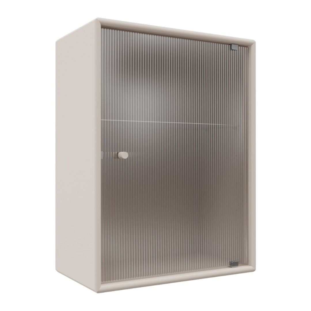 Light beige cabinet with a textured transparent front, featuring vertical ribbed patterns for a modern look.