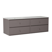 Gray dresser with four spacious drawers and minimalist design, featuring a smooth surface. Ideal for modern decor.