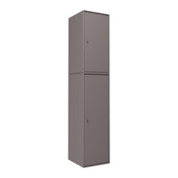Tall, minimalist cabinet in a muted taupe color with a smooth, solid finish and no visible patterns.