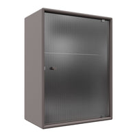 Gray metal storage cabinet with a ribbed pattern and sleek design, featuring a smooth finish and centralized lock.
