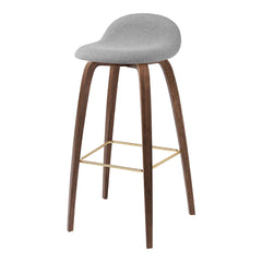 Gubi 3D Bar Stool - Wood Base - Plastic Shell - Front Upholstered