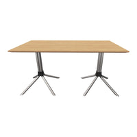 Light oak tabletop with sleek silver metal legs, featuring a modern, minimalist design. Perfect for contemporary spaces.