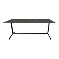 Modern black and gray tabletop with sleek wooden edges, supported by a minimalist metal frame.
