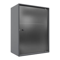 Grey storage cabinet with a sleek, ribbed pattern on the door, showcasing a modern and minimalist design.
