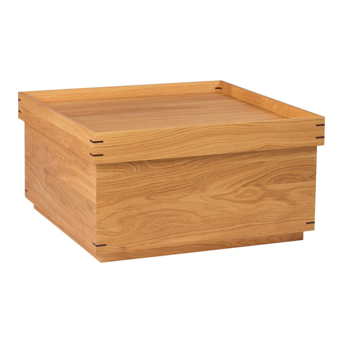 Natural wooden storage box with a smooth, light oak finish and a simple, elegant design.