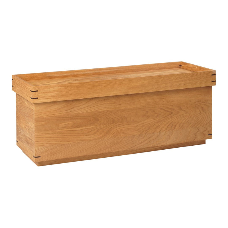 Natural wood storage box with a smooth, light brown finish and clean, minimalist design.