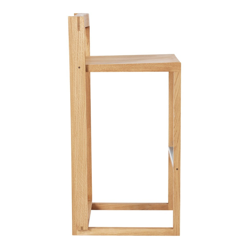 Light oak wood bar stool with a minimalist design and smooth finish, featuring clean lines and no visible patterns.