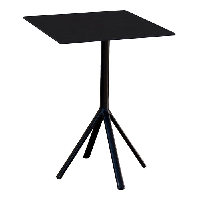 Black square table with a sleek, minimalist design and a tripod base. Perfect for modern decor.