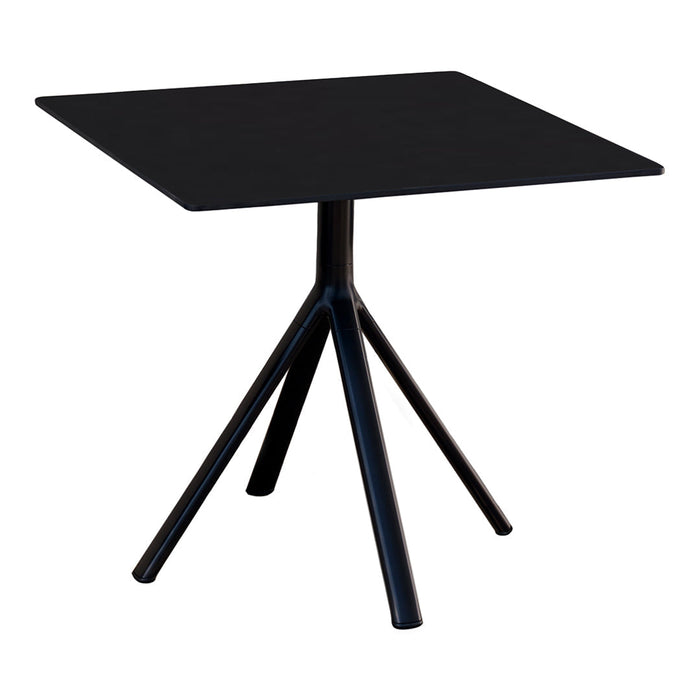 Black square side table with a sleek, minimalist design and tripod legs. Perfect for modern decor.