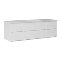 Sleek white bathroom vanity with smooth surface and minimalistic drawer design, perfect for modern decor.